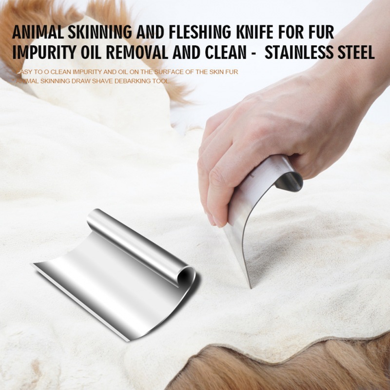 Animal Skinning and Fleshing Knife Draw Shave Debarking Tool for Fur Impurity Oil Removal and Clean - Stainless Steel