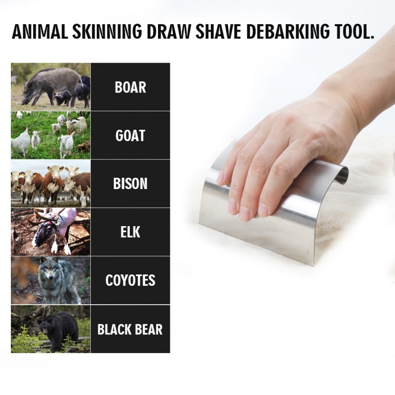Animal Skinning and Fleshing Knife Draw Shave Debarking Tool for Fur Impurity Oil Removal and Clean - Stainless Steel