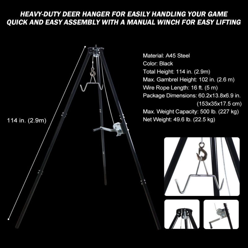 Tripod Game Hoist With Gambrel And Manual Winch