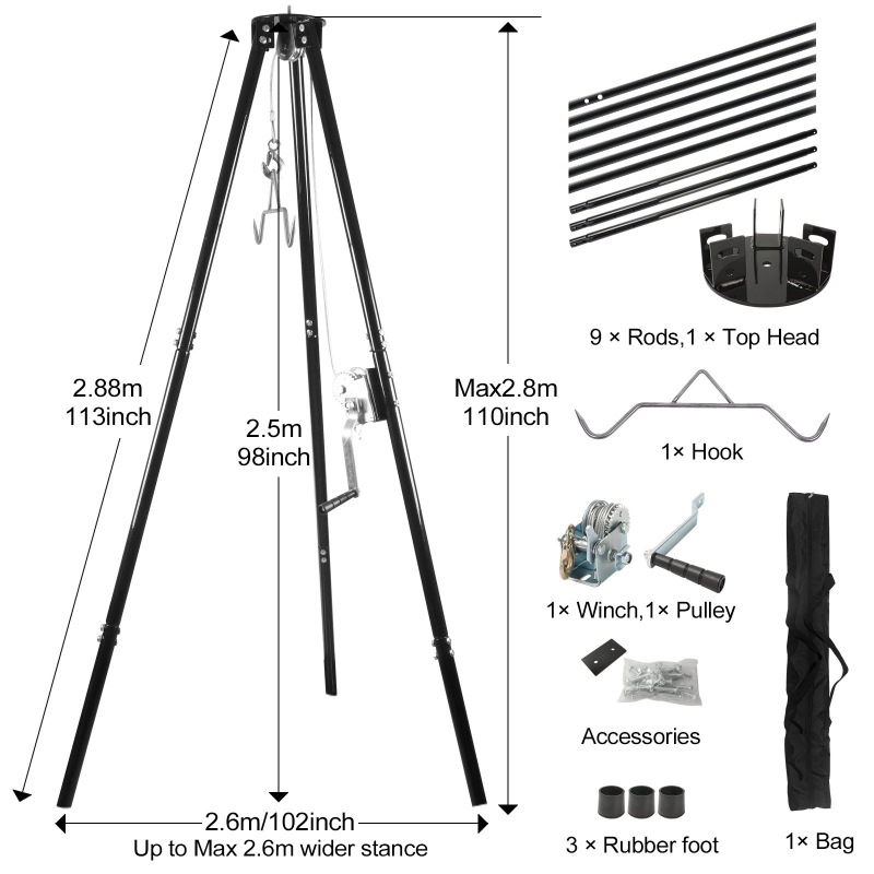 Tripod Game Hoist With Gambrel And Manual Winch