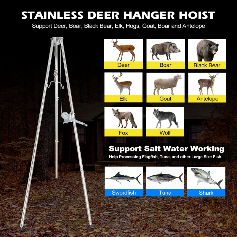 Stainless Steel Tripod Game Hoist With Gambrel And Manual Winch