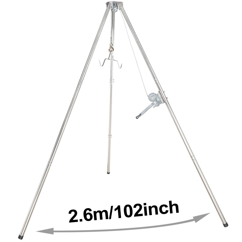 Stainless Steel Tripod Game Hoist With Gambrel And Manual Winch