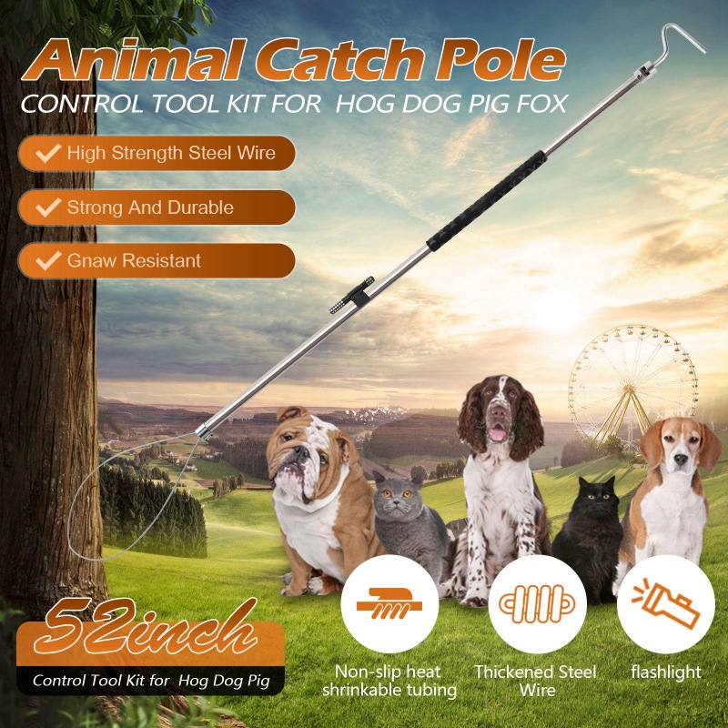 Dog Catch Pole(Black Non-Slip Sheath, LED light)