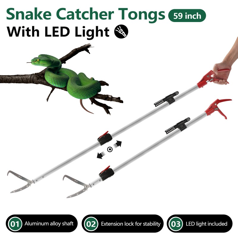 Snake Tong(Telescopic Pole,Heavy Duty with 43 inch to 59 inch)